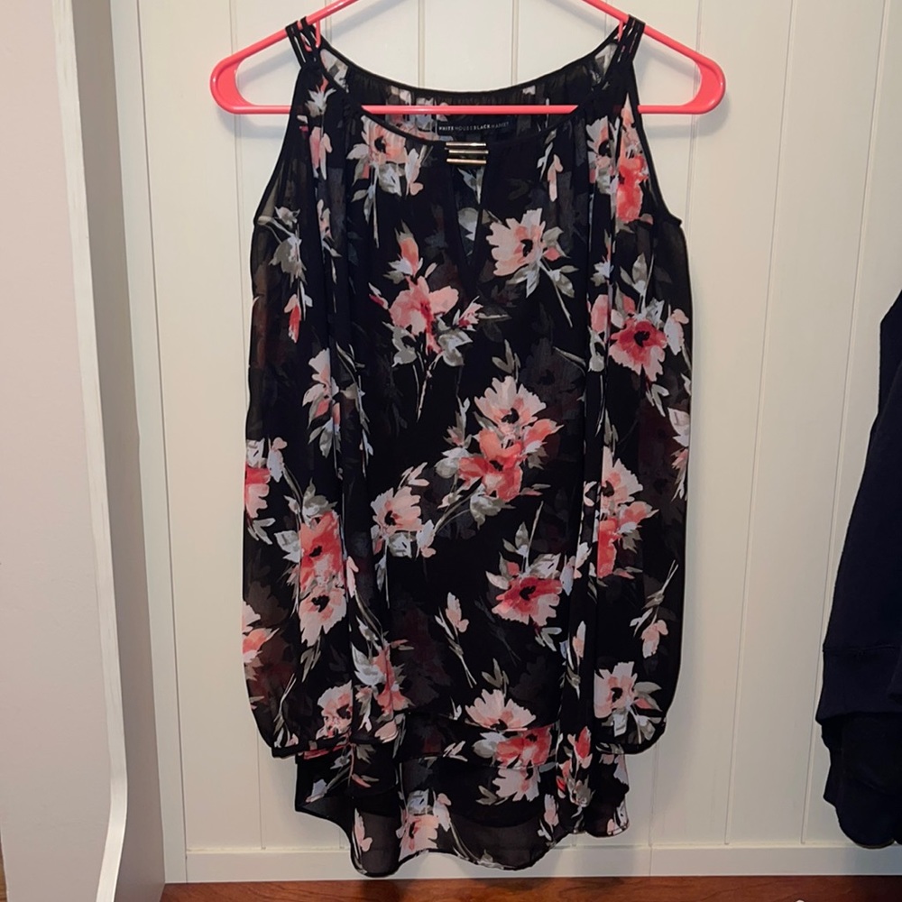 White House Black Market Shear Floral Cold Shoulder Blouse
